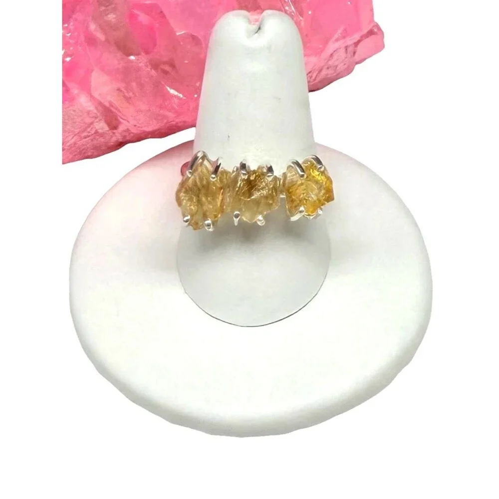 Citrine Ring Size 8.5 Solid 925 Sterling Silver Raw Rough Natural Stone